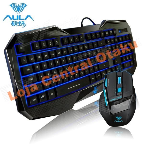 AULA SHIHUNZHAN-USB Iluminado com fios-Teclado+Mouse-Preto