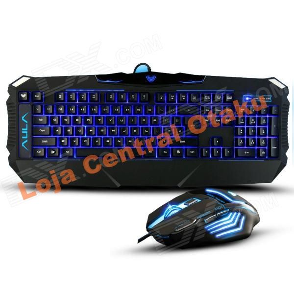 AULA Tubarão Negro - USB 2.0 com fio-Teclado Gamer + Mouse